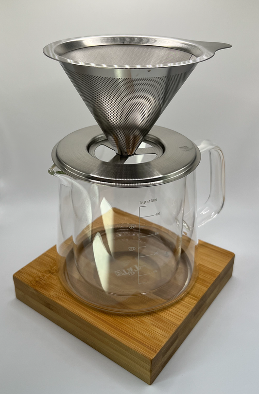 Pour Over Coffee Maker, Thermal Glass Carafe and Reusable Stainless Steel Filter